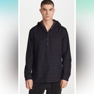 Vince Highway Plaid Hooded Popover Shirt - Size L